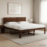 Cumpara ieftin Cadru de pat dublu cu spatar ROSTOCK Maro inchis 180 x 200 cm
