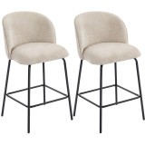 HOMCOM Set 2 Scaune de Bar din Chenille, 68 cm, cu Spătar și Suport pentru Picioare, Cadru din Oțel, Bej | Aosom Romania