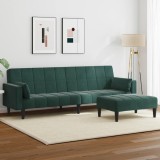 vidaXL Canapea extensibilă cu taburet, 2 locuri, verde &icirc;nchis, catifea
