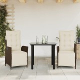 VidaXL Set mobilier de grădină cu perne, 3 piese, maro, poliratan