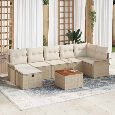 vidaXL Set de canapele pentru grădină cu pernă 8 pcs Bej Rattan poli foto