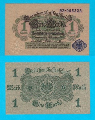 Germania (p#52) 1 Mark 1914 UNC &amp;#039;Sigiliu albastru&amp;#039; serie: 33.093325 foto