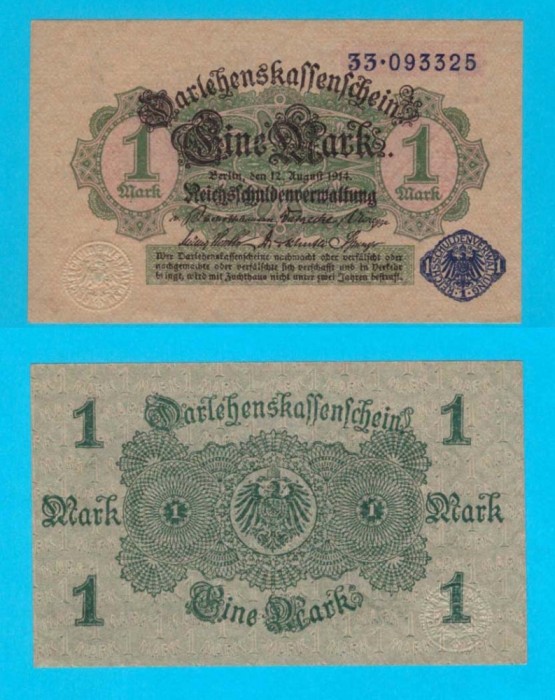 Germania (p#52) 1 Mark 1914 UNC &#039;Sigiliu albastru&#039; serie: 33.093325
