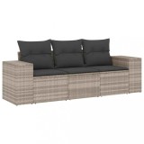 Set canapele de gradina cu perne, 3 piese gri deschis poliratan