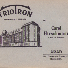 HST A249 Plic reclamă casa de import Carol Hirschmann Arad comerciant evreu