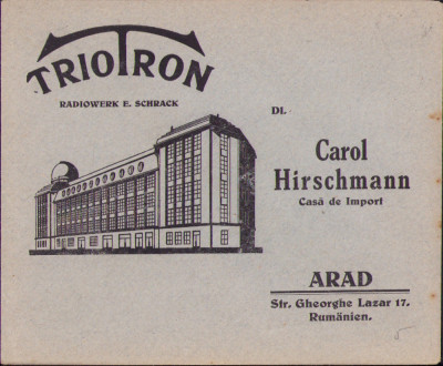 HST A249 Plic reclamă casa de import Carol Hirschmann Arad comerciant evreu foto