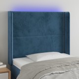 vidaXL Tăblie de pat cu LED, albastru &icirc;nchis, 103x16x118/128cm catifea
