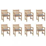 vidaXL Scaune de grădină, perne gri carouri, 8 buc., lemn masiv tec 3073072