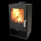 Soba moderna VERSO 2, 5 kW, din oțel, cu geam termorezistent, negru