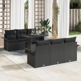 Set canapele grădină vidaXL 7 Piese Negru Ratan Poli, Canapea grădină 2 persoane cu depozitare și perne Negru Ratan Poli