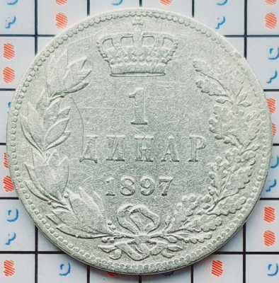 Serbia 1 dinar 1897 argint - Aleksandar I - km 21 - A032 foto