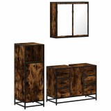 Cumpara ieftin Set mobilier de baie, 3 piese, stejar fumuriu, lemn prelucrat