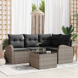 vidaXL Set de canapele pentru grădină cu pernă 5 pcs Gri Rattan poli