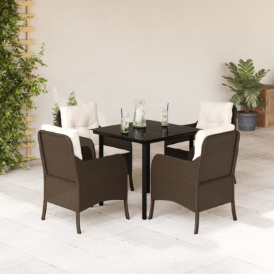 vidaXL Set mobilier de grădină, 5 piese, cu perne, maro, poliratan foto