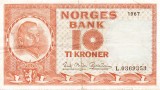 Norvegia 10 Kroner 1967 P-31d Seria 0369353