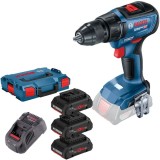 Bosch GSR 18V-50 + 0615990L1R - Masina de gaurit si insurubat 50 Nm + Set 3 acumulatori si incarcator Li-Ion 18 V 4 Ah valiza speciala