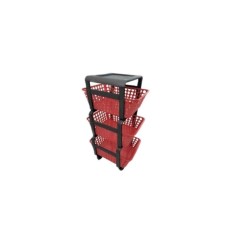 Raft depozitare cu roti, 3 cosuri, 41,5x29 cm , rosu