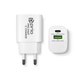 Incarcator Retea Prio 20W QC3.0 USB-C + USB-A Alb, Incarcare Rapida Telefon