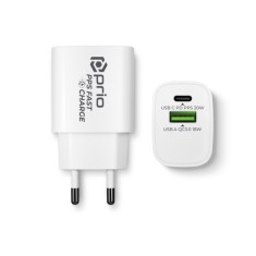 Incarcator Retea Prio 20W QC3.0 Cu USB C Si USB A Alb