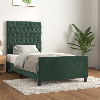vidaXL Cadru de pat cu tăblie, verde &amp;icirc;nchis, 90x190 cm, catifea foto