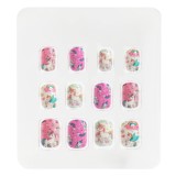 Unghii False Adezive pentru Copii, Roz cu Alb, Design Unicorn și Glitter, 12 bucăți, CMCLASS