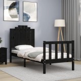 VidaXL Cadru de pat cu tăblie Small Single, negru, lemn masiv