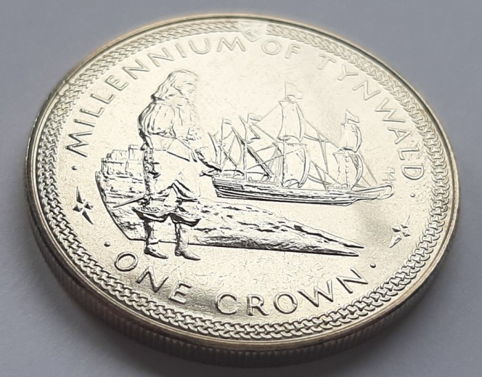 330. Moneda Insulele Man 1 crown 1979 (Standing figure and ship)