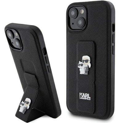 Husa MagSafe pentru Apple iPhone 15, Karl Lagerfeld, Saffiano Gripstand Karl &amp;amp; Choupette, Neagra foto