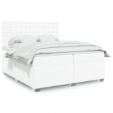 vidaXL Pat box spring cu saltea, alb, 200x200 cm, piele ecologică 3293037