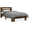 VidaXL Cadru de pat, stejar fumuriu, 75x190cm, lemn prelucrat și metal