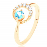 Inel din aur 375 - semilună decorată cu zirconii mici transparente, un topaz albastru - Marime inel: 57