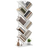 HOMCOM Etajeră &icirc;n Formă de Copac cu 9 Rafturi și Sistem Antiv&acirc;rf pentru Sufragerie Dormitor 50x24x136 cm Alb | Aosom Romania