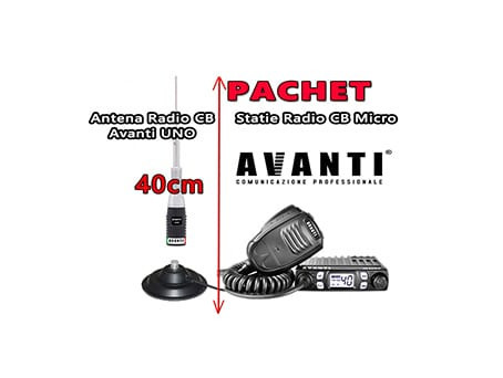 Statie Radio CB AVANTI Micro Vox Autosquelch + Antena Radio CB AVANTI Uno 40cm cu magnet 145pl