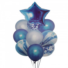 Buchet 10 baloane din latex cu confetti Blue Star foto