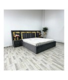 Pat Gri 160x200 cm, Catifea + 2 Noptiere, Saltea Ortopedica inclusa, Dormitor Complet