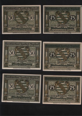 Notgeld 3x50(un missprint) + 3x75 pf Auerbach foto