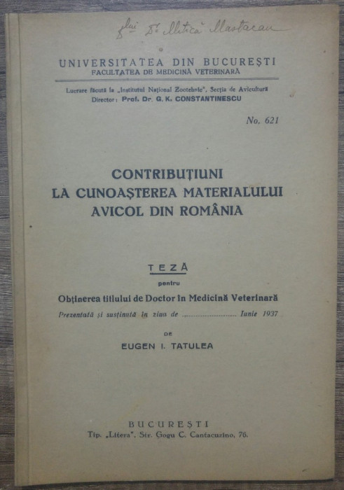 Contributiuni la cunoasterea materialului avicol din Romania/ 1937
