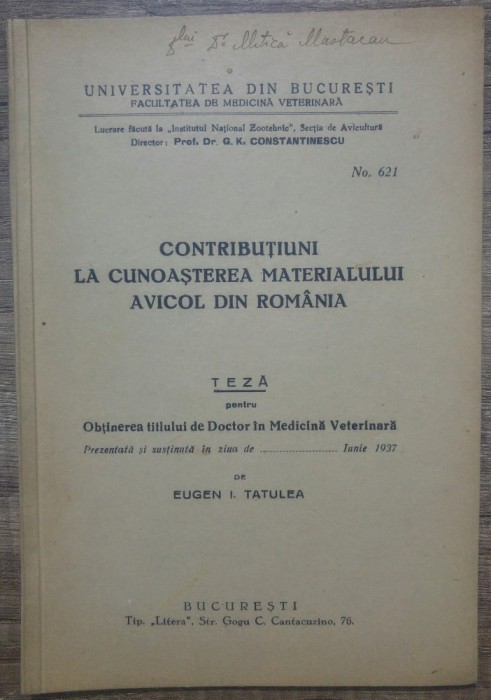 Contributiuni la cunoasterea materialului avicol din Romania/ 1937