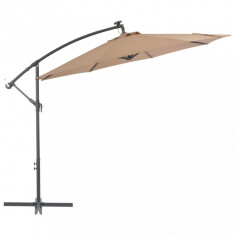 Umbrelă suspendată cu LED și stâlp de oțel, gri taupe, 300 cm