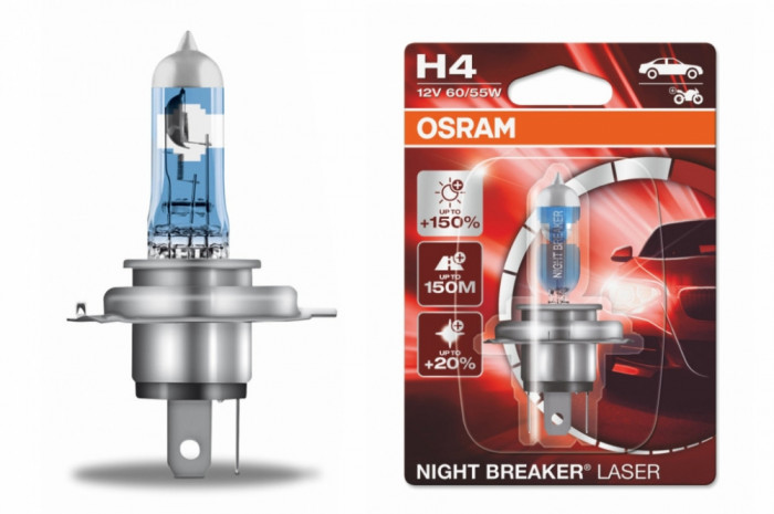 OSRAM Night Breaker Laser H4 64193NL-01BF 12V 60/55W 1 Bec Blister Auto Halogen +150% Performance AutoTuning