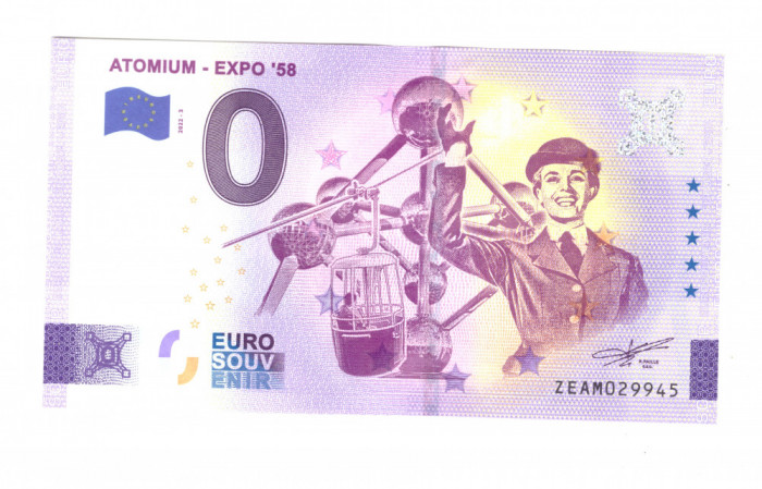 Bancnota souvenir Belgia 0 euro Atomium - Expo &#039;58 2022-3, UNC