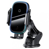 SUPORT AUTO si INCARCATOR wireless Baseus Light Electric pt. SmartPhone 2in1,fixare ventuza/grila ventilatie,Qi 15W,cablu Type-C la USB inclus, negru