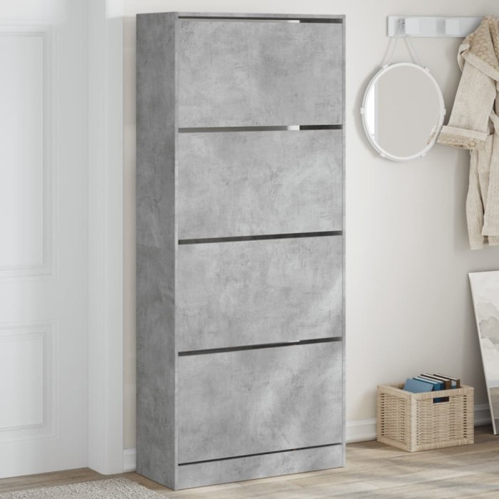 Dulap de pantofi 4 sertare rabatabile, gri beton, 80x34x187,5cm