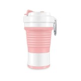Recipient pliabil din silicon eMazing, ideal pentru călătorii, camping, cu capacitate de 750 ml și pai inclus, dimensiuni 11.6 X 19.3, culoare roz