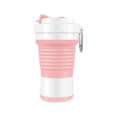 Recipient pliabil din silicon eMazing, ideal pentru călătorii, camping, cu capacitate de 750 ml și pai inclus, dimensiuni 11.6 X 19.3, culoare roz foto