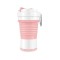 Recipient pliabil din silicon eMazing, ideal pentru călătorii, camping, cu capacitate de 750 ml și pai inclus, dimensiuni 11.6 X 19.3, culoare roz