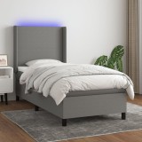 VidaXL Pat cu arcuri, saltea și LED, gri &icirc;nchis, 80x200 cm, textil