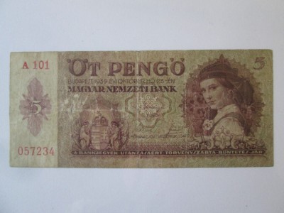 Rara! Ungaria 5 Pengo 1939,bancnota din imagini foto