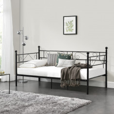 [en.casa]? Pat metalic Single AADB-4481, 209 x 96,5 x 100 cm, otel, negru HausGarden Leisure foto