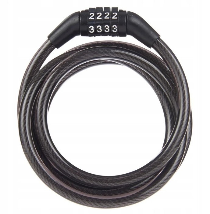 Antifurt pentru bicicleta cu cifru, 100 cm, cod 4 cifre, otel si silicon, negru